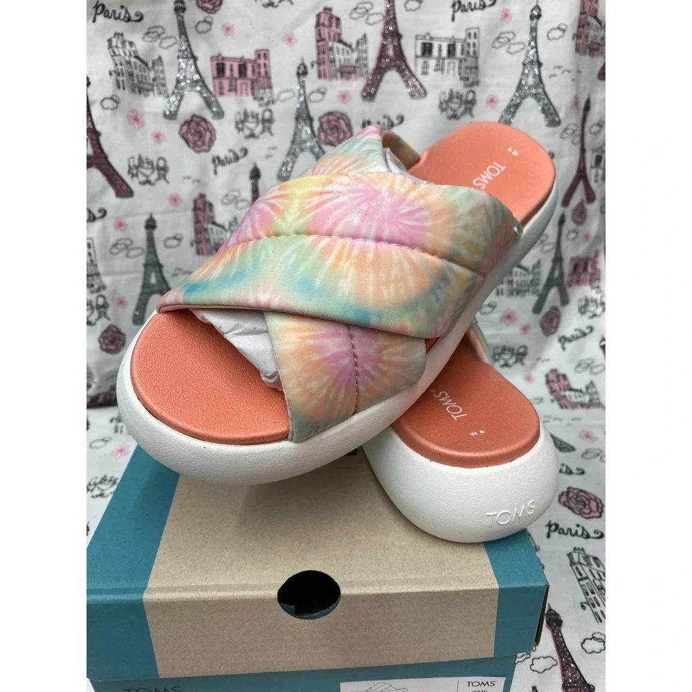 TOMS Alpargata Mallow Crossover Candy Pink Tie Dye REPREVE Jersey Sandals Size 8